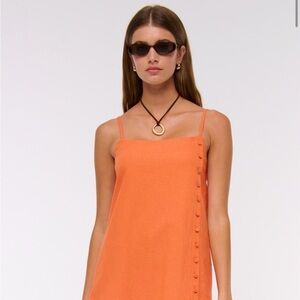 Abercrombie & Fitch Orange Linen-Blend Button Skort Mini Dress